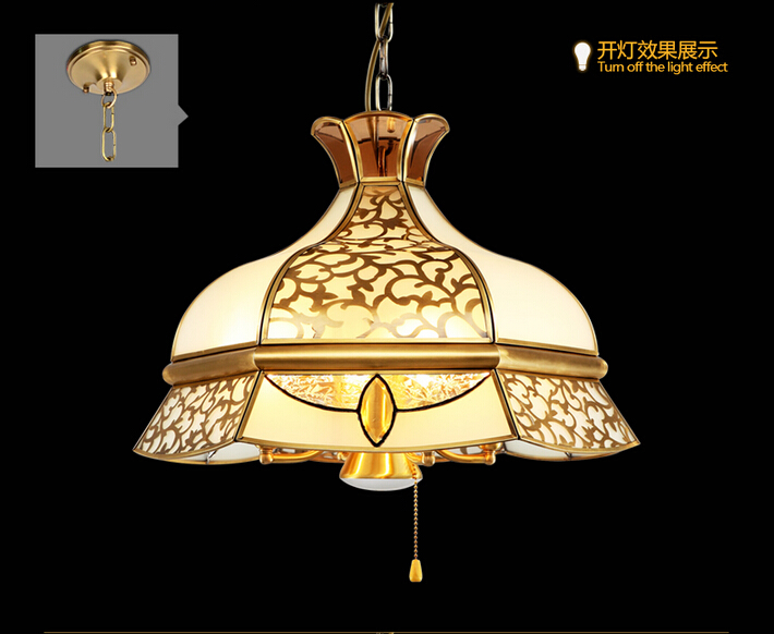 d50cm h40cm 40w brass pendant lamp,1 lights,e27 vintage total copper glass ac110v/220v