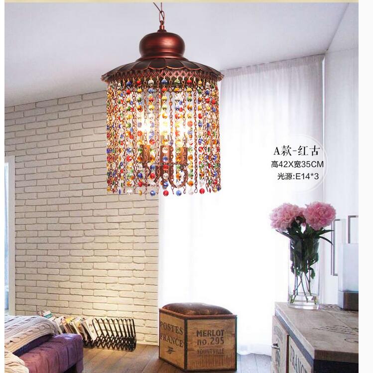 e14 d420mm crystal pendant lamps lighting,3 heads bohemian iron bar pendant light colorful crystal pendant light