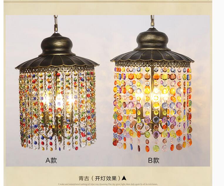 e14 d420mm crystal pendant lamps lighting,3 heads bohemian iron bar pendant light colorful crystal pendant light