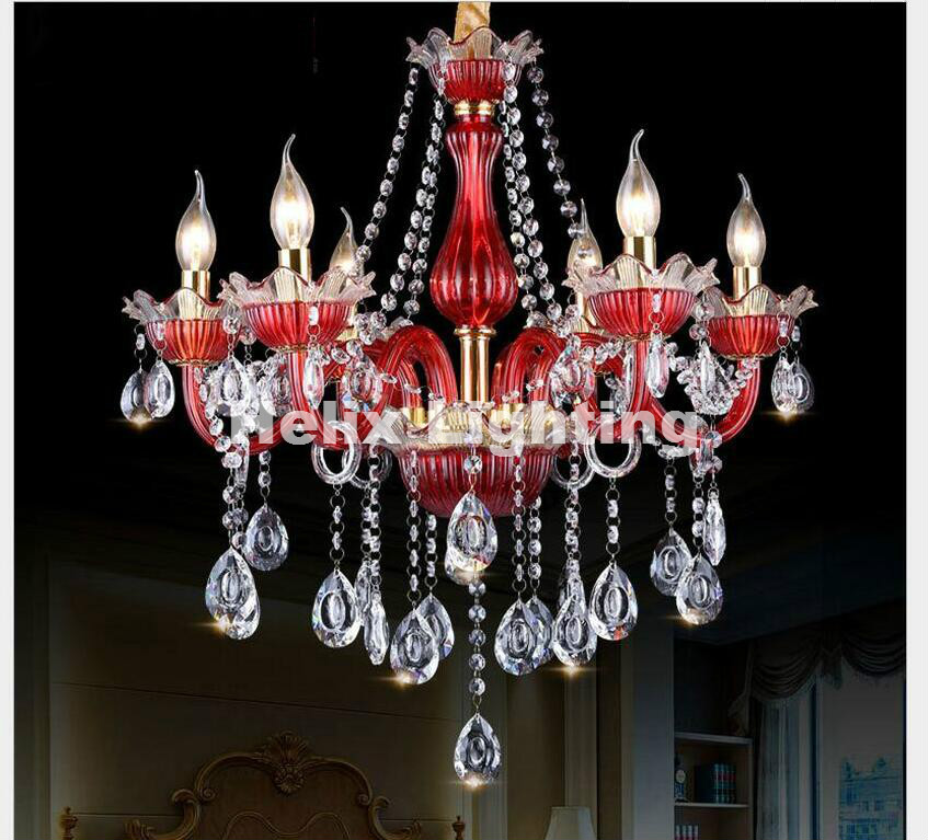 european red clear crystal chandelier pendant lamp e14 led candle bulbs ac 110v 220v luxury chandelier lighting