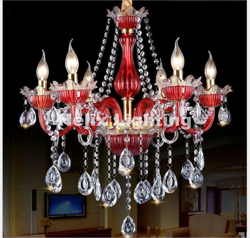 european red clear crystal chandelier pendant lamp e14 led candle bulbs ac 110v 220v luxury chandelier lighting