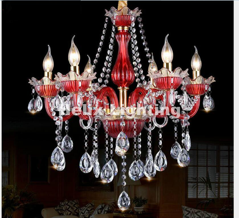 european red clear crystal chandelier pendant lamp e14 led candle bulbs ac 110v 220v luxury chandelier lighting