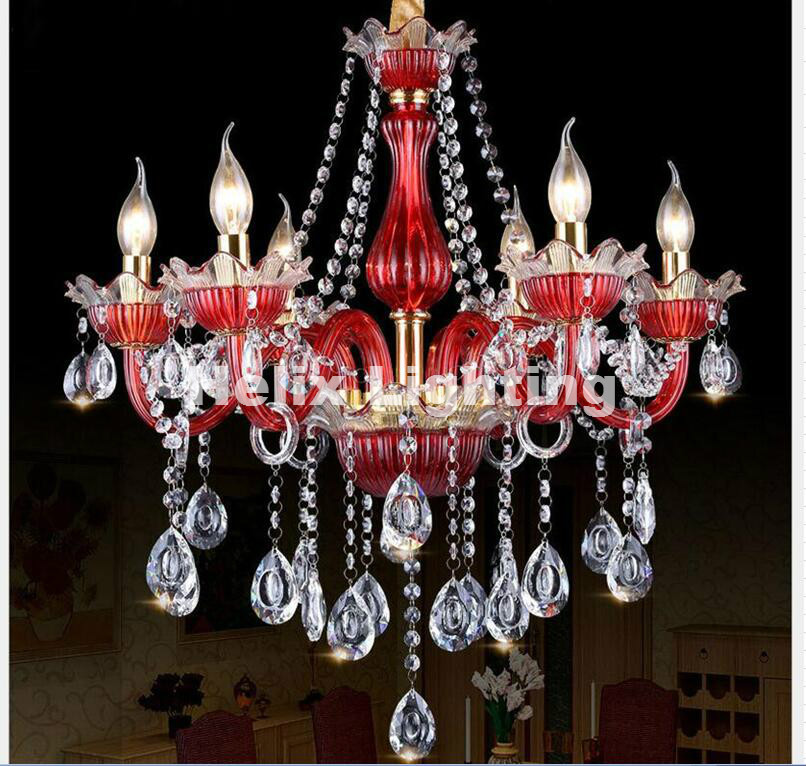 european red clear crystal chandelier pendant lamp e14 led candle bulbs ac 110v 220v luxury chandelier lighting