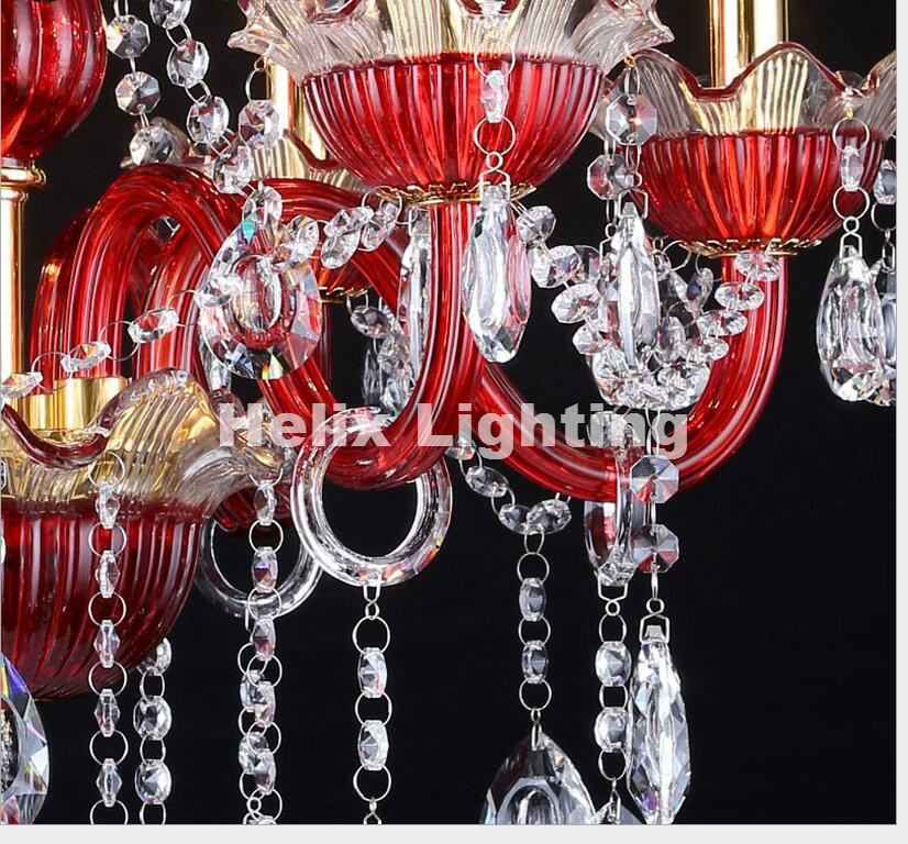 european red clear crystal chandelier pendant lamp e14 led candle bulbs ac 110v 220v luxury chandelier lighting