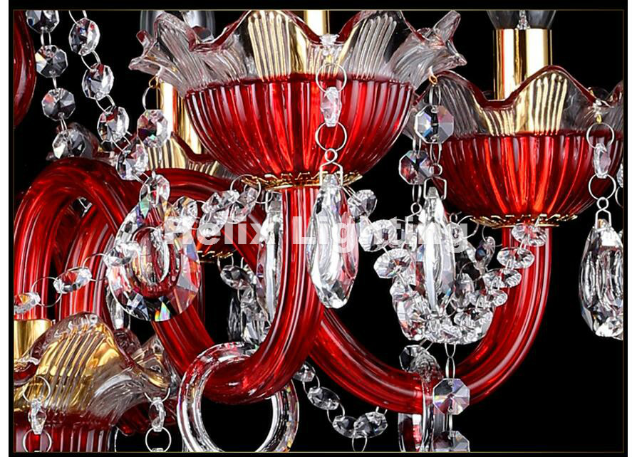 european red clear crystal chandelier pendant lamp e14 led candle bulbs ac 110v 220v luxury chandelier lighting