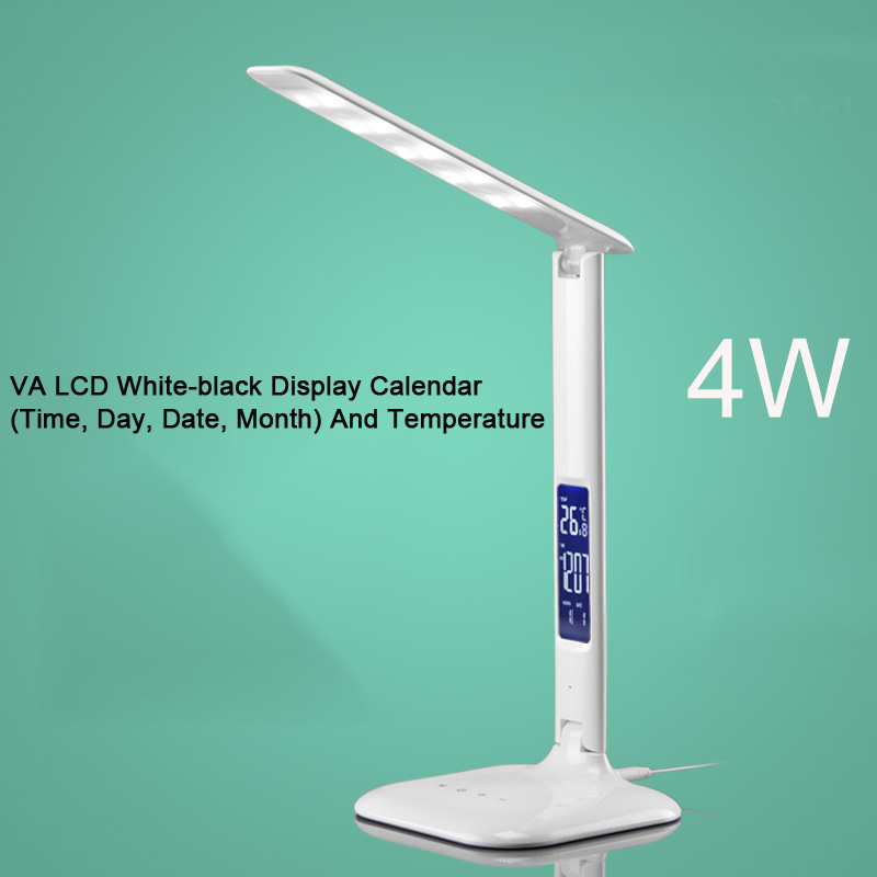 folding 4w led table lamp with child eye-protection light desk lamp for study portable ed light with calendar alarm colck