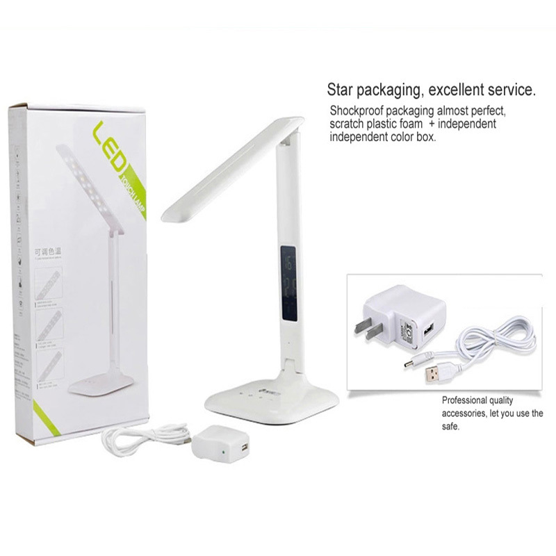 folding 4w led table lamp with child eye-protection light desk lamp for study portable ed light with calendar alarm colck