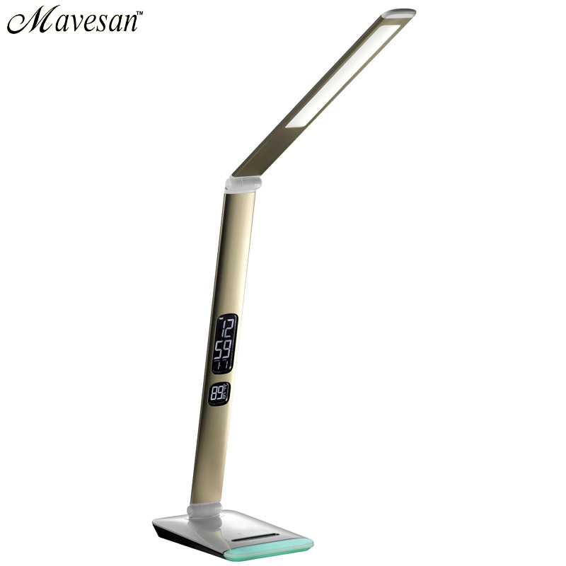 folding eye protection led reading study light with calendar alarm colck for business or study desk lamp