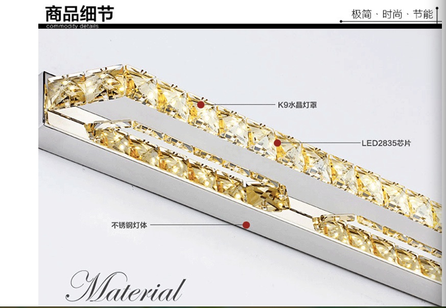 good quality 10w 40cm long crystal wall lamp led bathroom mirror lights fixture indoor stainless steel ac