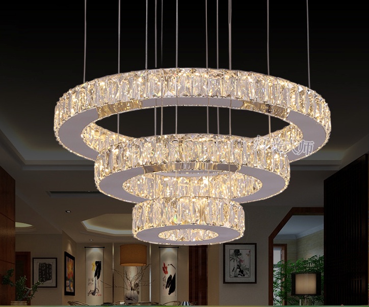 k9 diamond ring led crystal pendant light modern led lighting circles hanging lamp guarantee two sizes