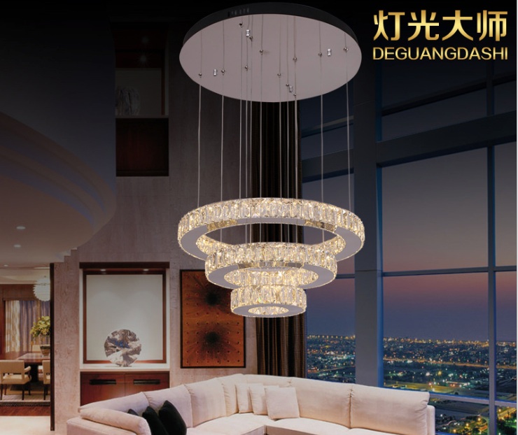 k9 diamond ring led crystal pendant light modern led lighting circles hanging lamp guarantee two sizes