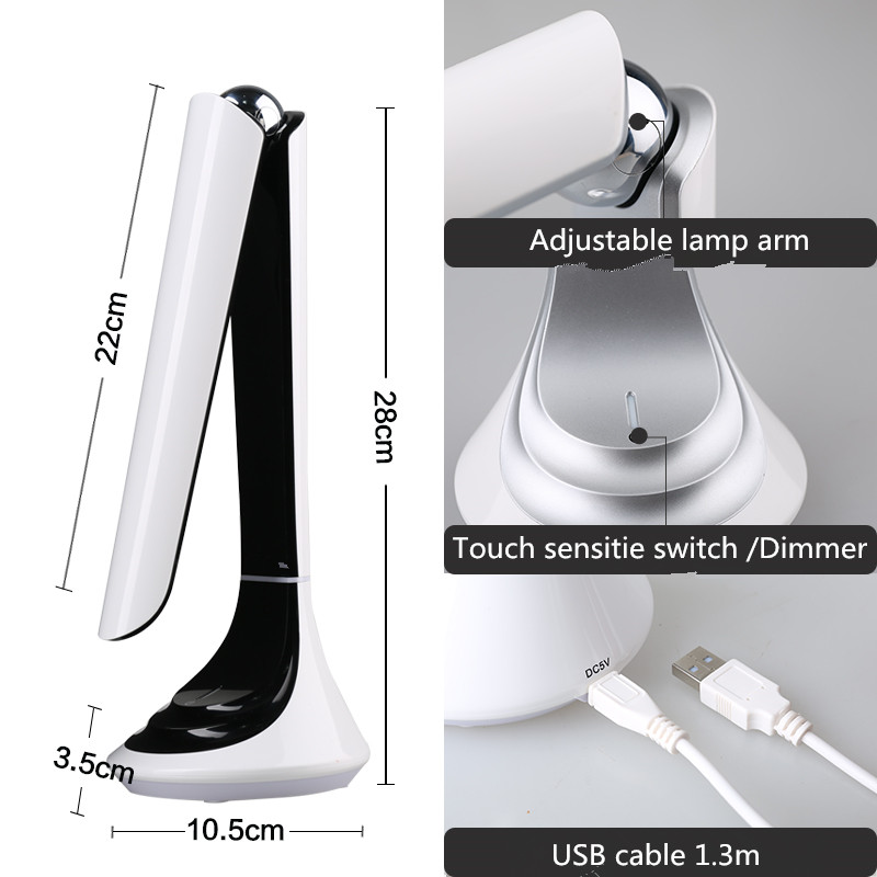 led table desk folding lamp 4.5w 3 levels brightness dimmer adjustable eye protection usb 1800ma rechargeable led reading lamp