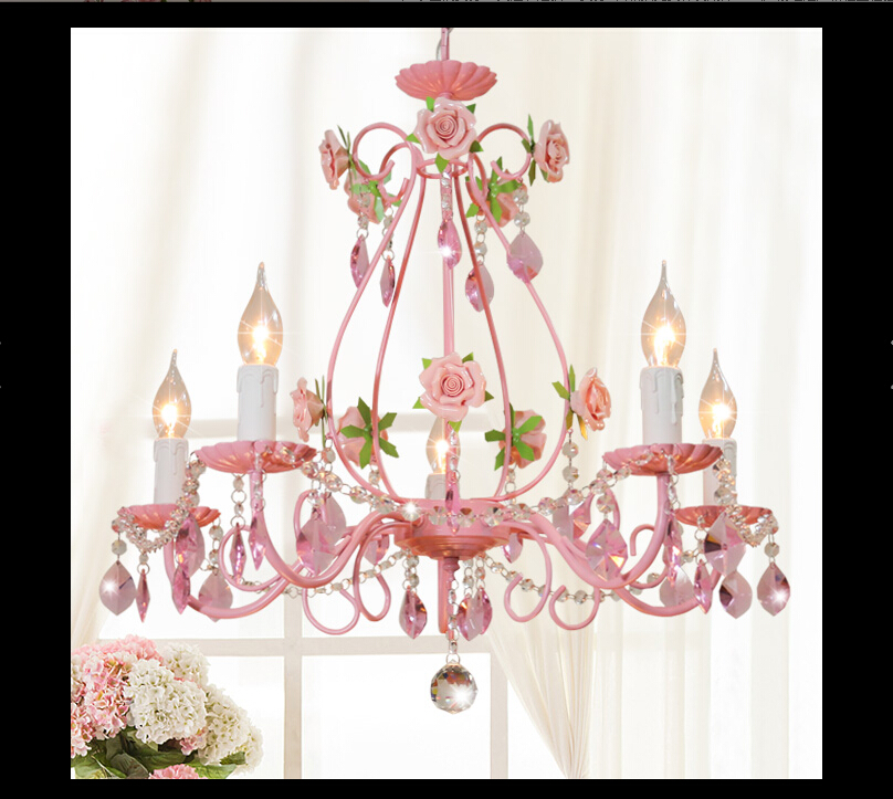 modern european chandelier lamp lustre pendant light pink rose flower light fixture e14 decoration chandelier