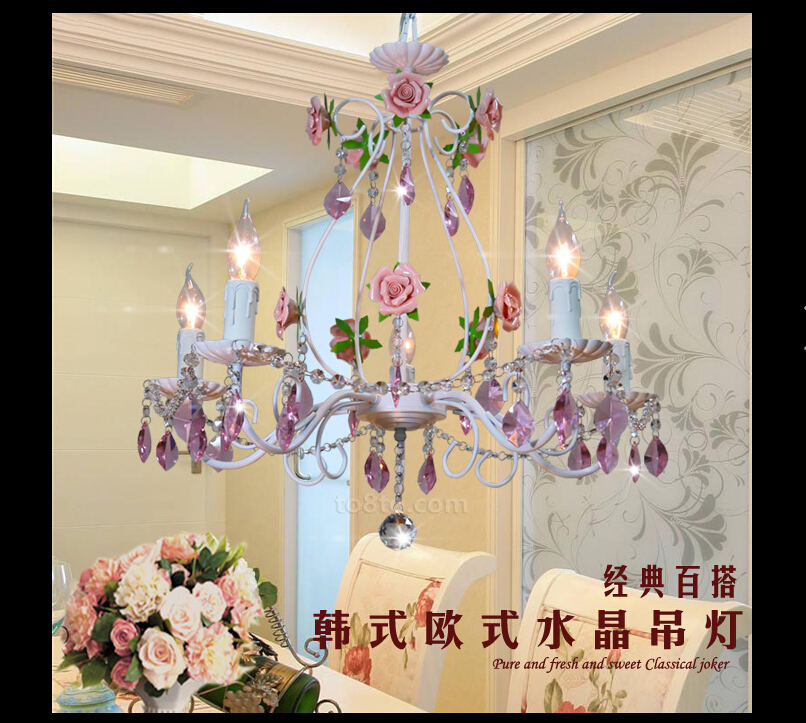 modern european chandelier lamp lustre pendant light pink rose flower light fixture e14 decoration chandelier