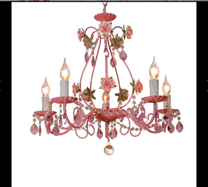 modern european chandelier lamp lustre pendant light pink rose flower light fixture e14 decoration chandelier