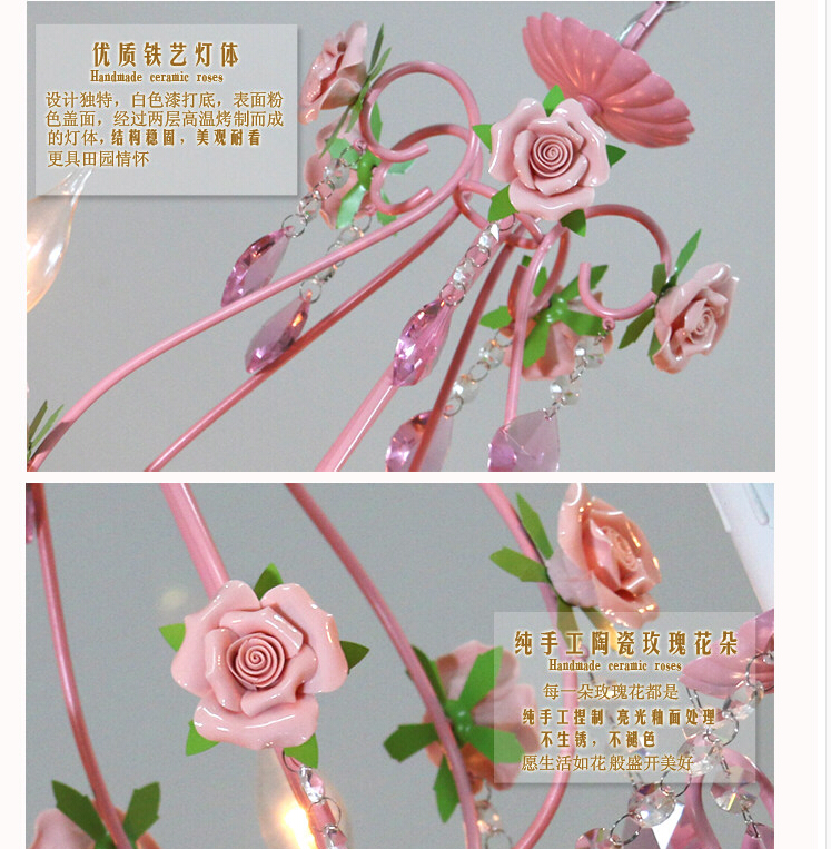 modern european chandelier lamp lustre pendant light pink rose flower light fixture e14 decoration chandelier