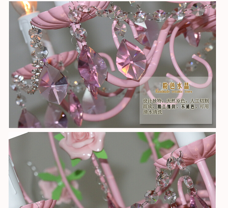 modern european chandelier lamp lustre pendant light pink rose flower light fixture e14 decoration chandelier