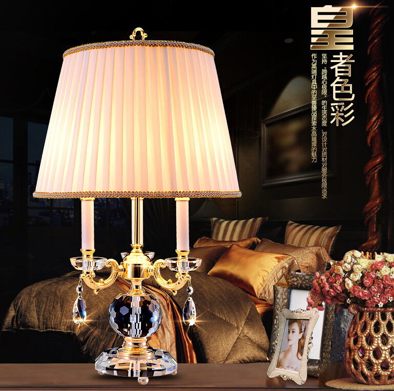 modern luxury champagne color crystal table lamp european style bedroom bedside lighting fixture lamp