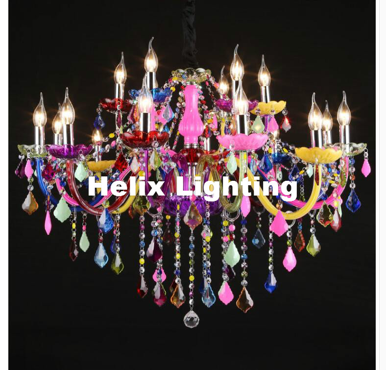 new arrival d92cm 18l colorful tiffany crystal chandelier led candelabro for coffee shop bar kid modern led crystal chandelier