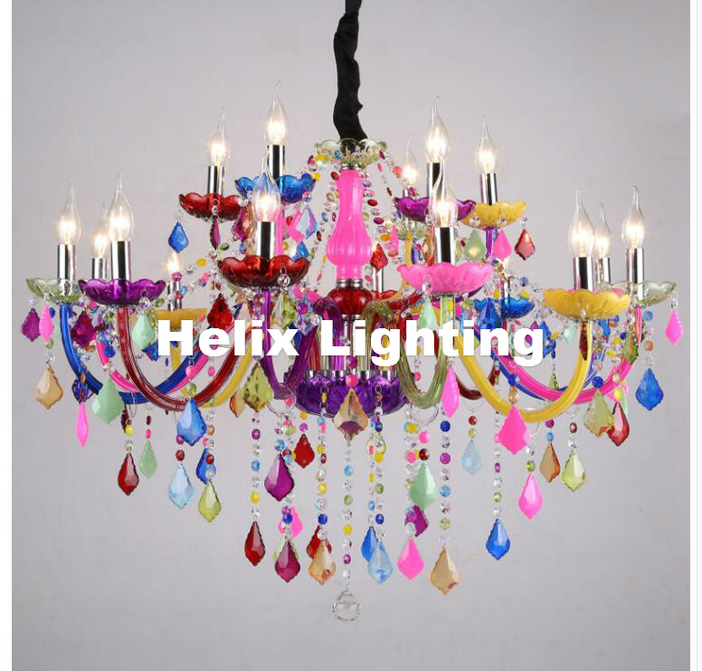 new arrival d92cm 18l colorful tiffany crystal chandelier led candelabro for coffee shop bar kid modern led crystal chandelier