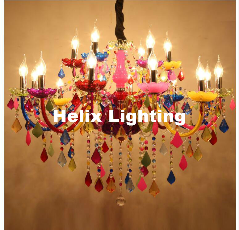 new arrival d92cm 18l colorful tiffany crystal chandelier led candelabro for coffee shop bar kid modern led crystal chandelier