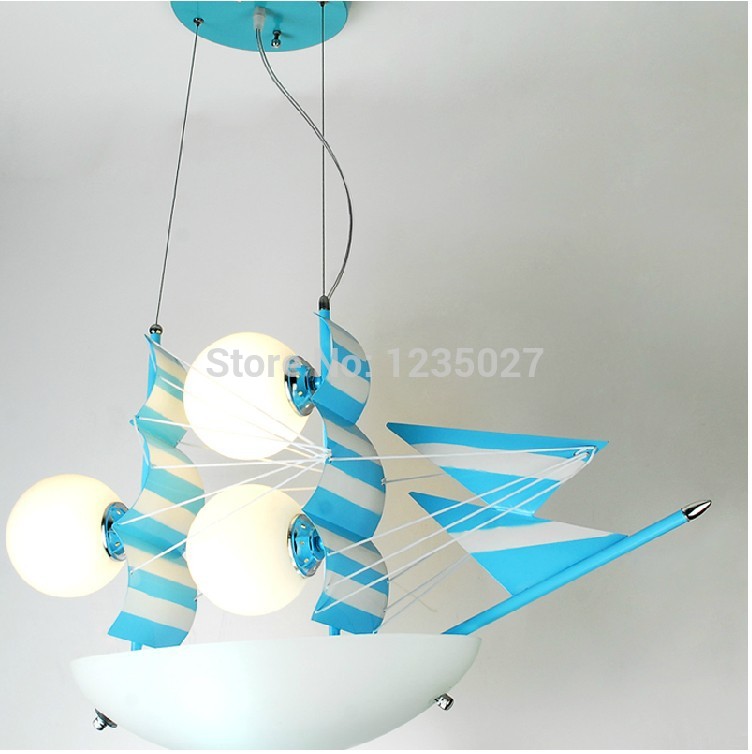 new arrival genuine new blue sailing children room chandelier lighting lamps cartoon children bedroom lighting