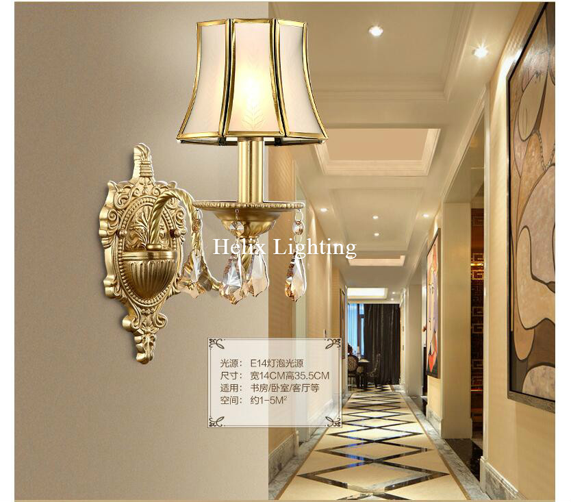 new arrival single/double head classical copper art bronze wall lamp brass glass wall sconce ac guaranteed