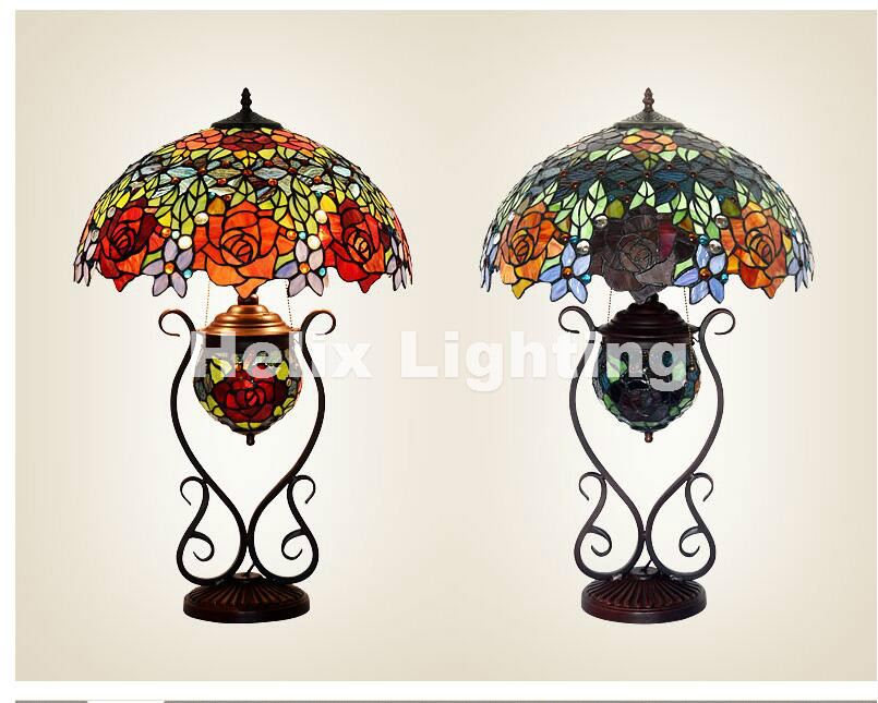 new arrival tiffany table lamps luxurious ancient garden european style e27 bedside lamps living room decoration