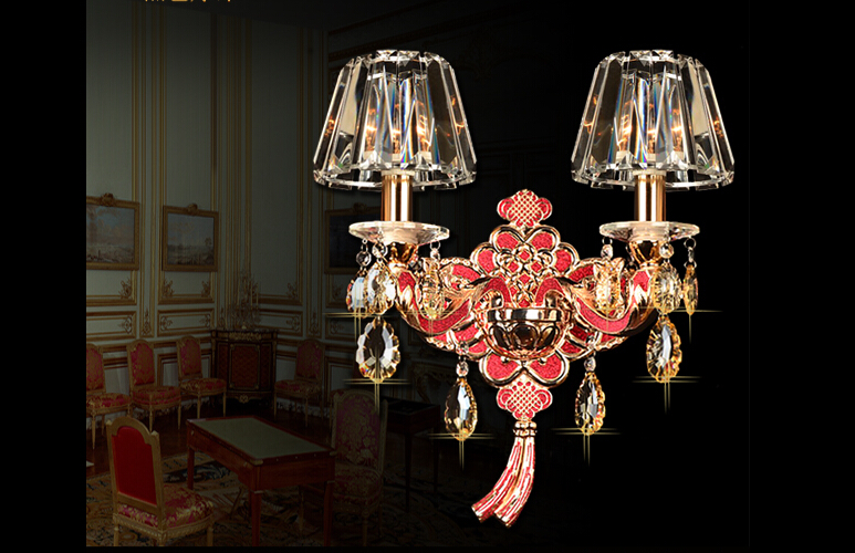 new arrival vintage luxury 2 arms bedroom cognac k9 crystal wall lamps lights fixtures sconces lighting