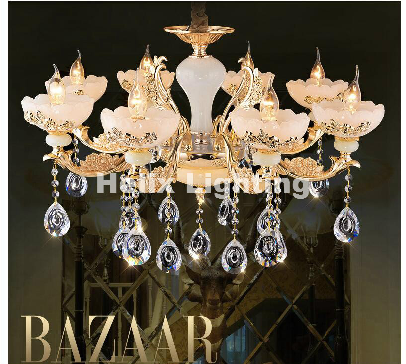 new arrival zinc alloy modern led chandelier lustre jade large k9 gold e14 crystal chandeliers living room lobby el lighting