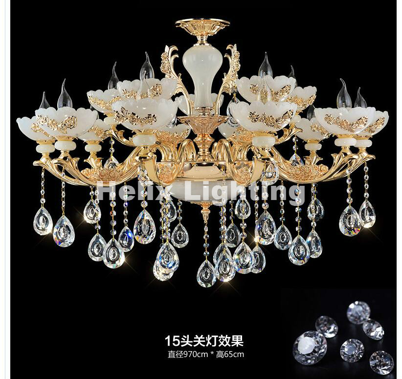 new arrival zinc alloy modern led chandelier lustre jade large k9 gold e14 crystal chandeliers living room lobby el lighting