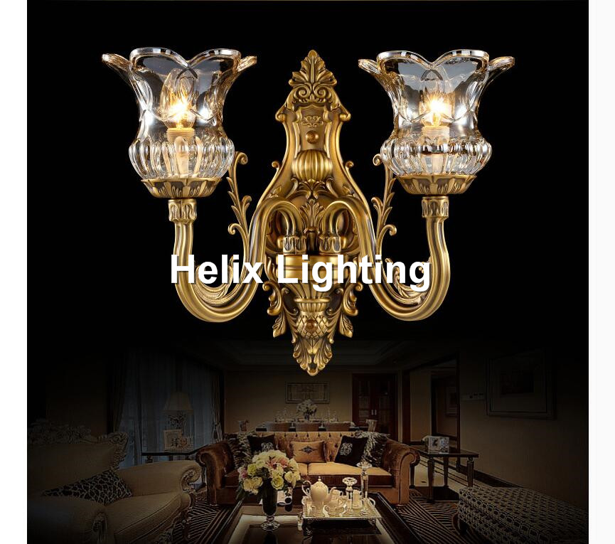 new european-style led brass lamp e14 crystal wall light 110v~220v ac indoor lighting classical vintage wall lamp