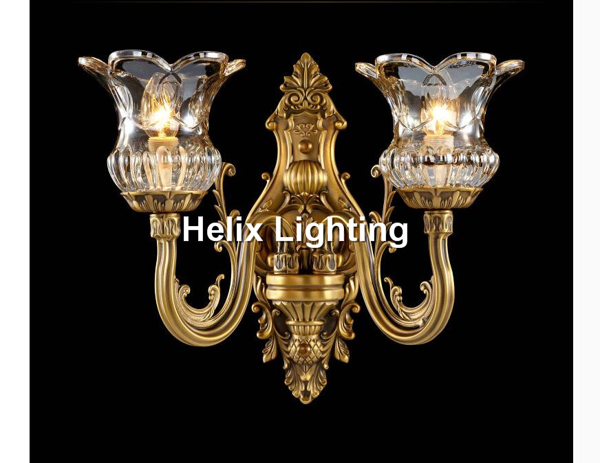 new european-style led brass lamp e14 crystal wall light 110v~220v ac indoor lighting classical vintage wall lamp