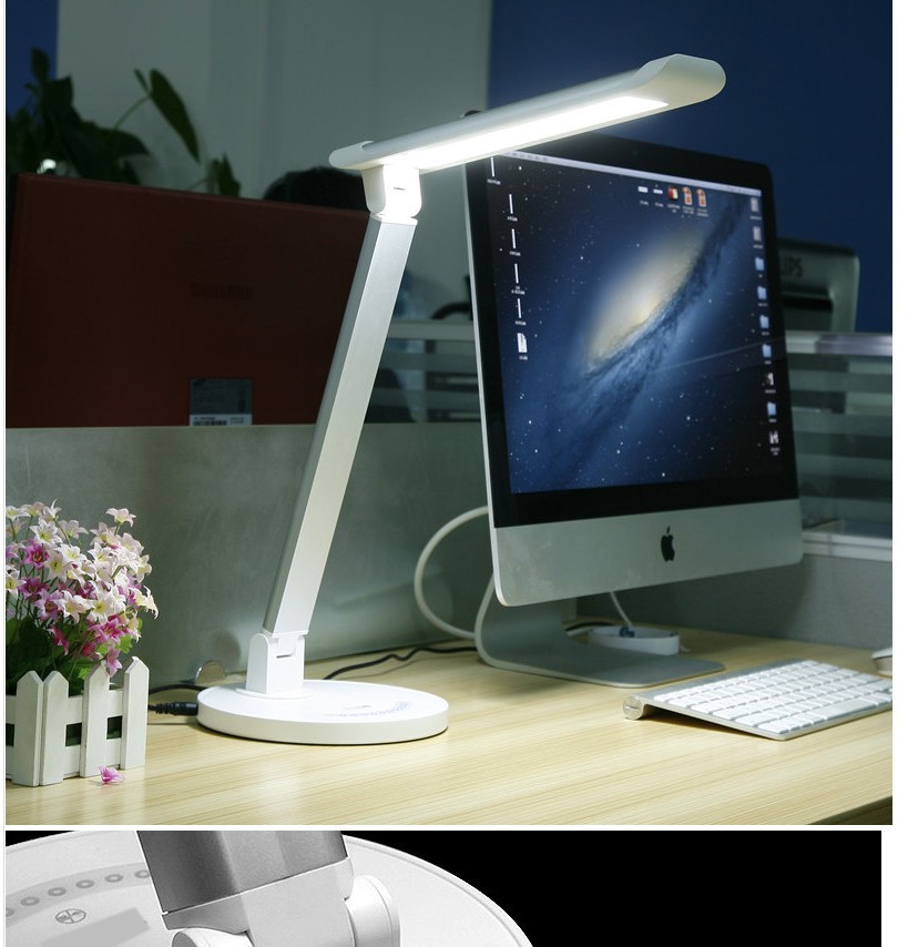 newest 12w dimmable led desk lamp with usb hub,white table lamp 36pcs leds and touch sliding adjustment,modern led table lamp