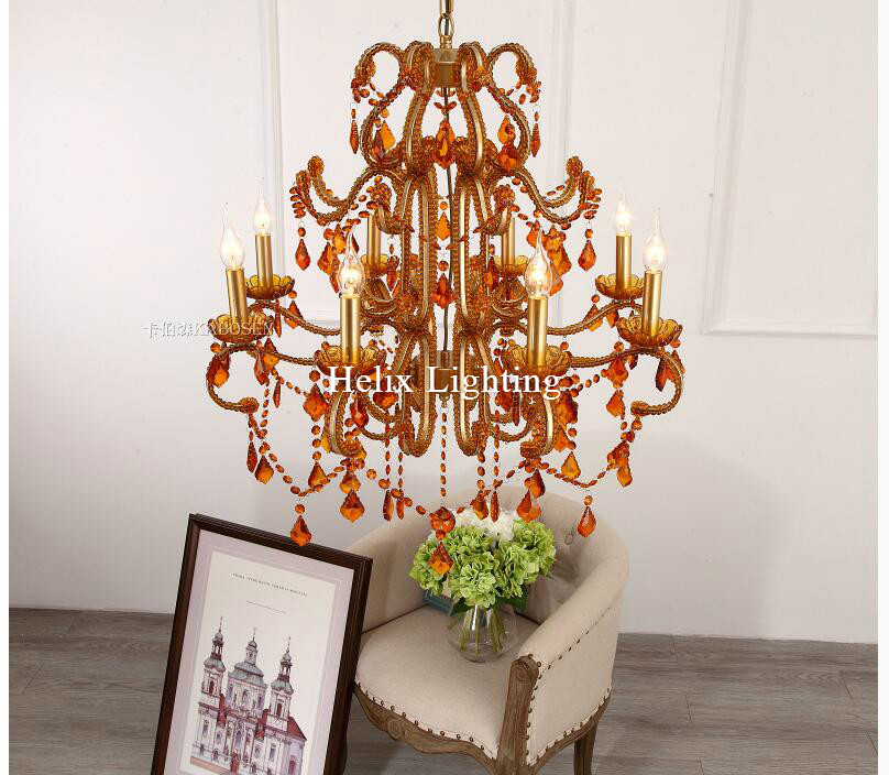 newly golden crystal chandelier light large crystal pendant lamp big amber chandelier light ac led