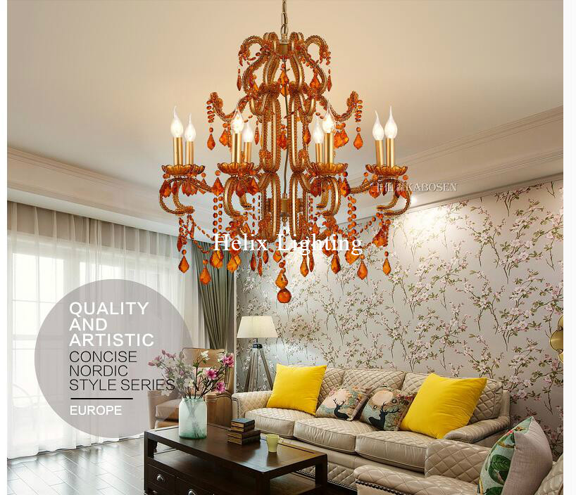 newly golden crystal chandelier light large crystal pendant lamp big amber chandelier light ac led