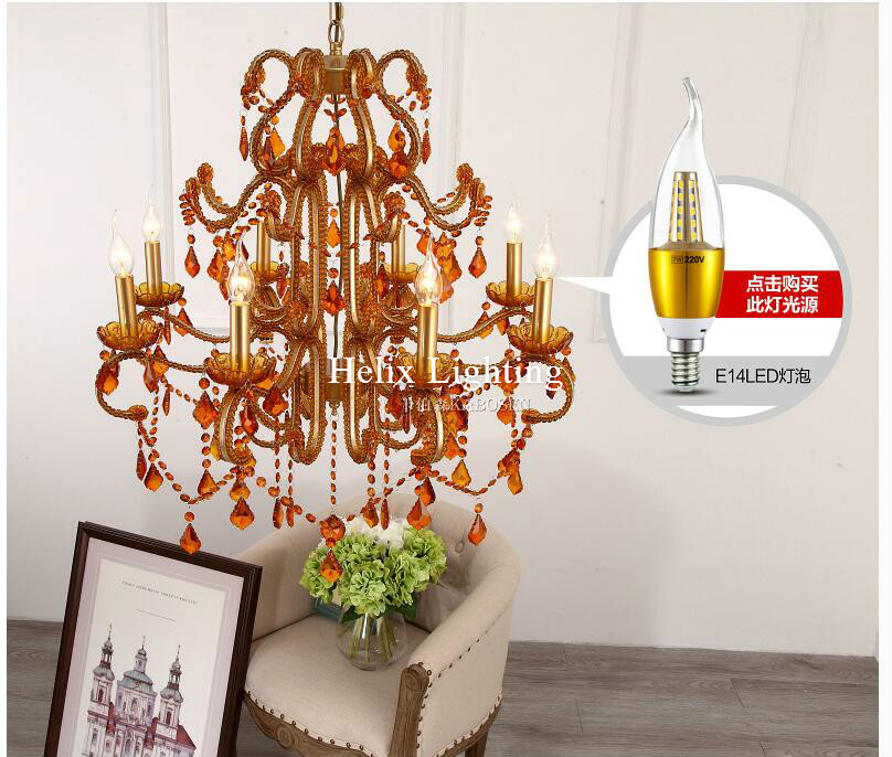 newly golden crystal chandelier light large crystal pendant lamp big amber chandelier light ac led