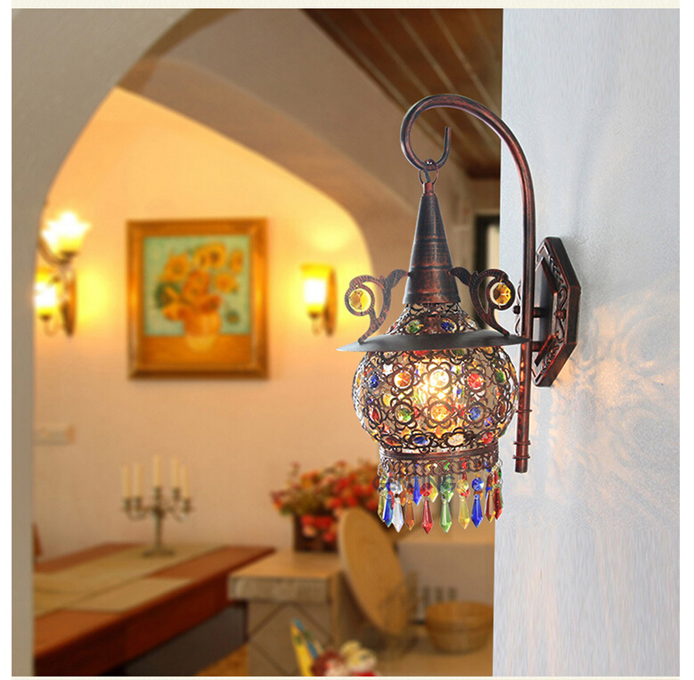 nordic vintage iron crystal led wall lamp bohemian bedroom wall lamp tiffany wall lamp d220mm h470mm ac 90~260v