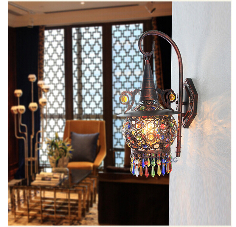 nordic vintage iron crystal led wall lamp bohemian bedroom wall lamp tiffany wall lamp d220mm h470mm ac 90~260v