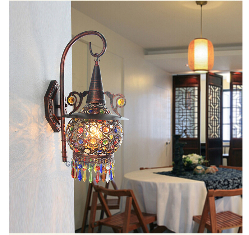 nordic vintage iron crystal led wall lamp bohemian bedroom wall lamp tiffany wall lamp d220mm h470mm ac 90~260v