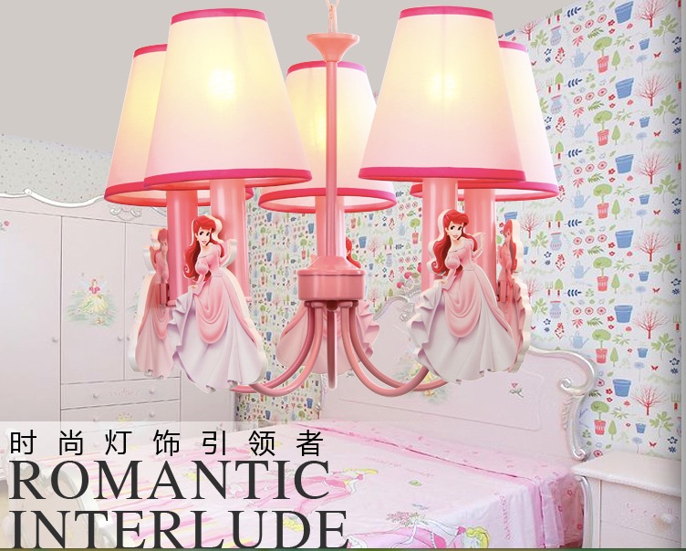 princess pink pendant lights for kids room e14*5l children ceiling lamp modern light fixture bulbs included