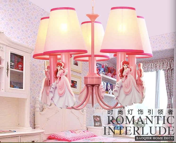 princess pink pendant lights for kids room e14*5l children ceiling lamp modern light fixture bulbs included