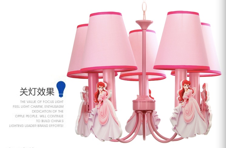 princess pink pendant lights for kids room e14*5l children ceiling lamp modern light fixture bulbs included