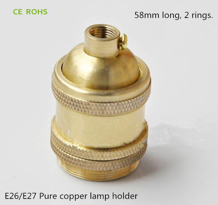 pure copper 58mm long e26 e27 lamp holder 2-ring us type e27 socket chandelier led light bulb lamp holder