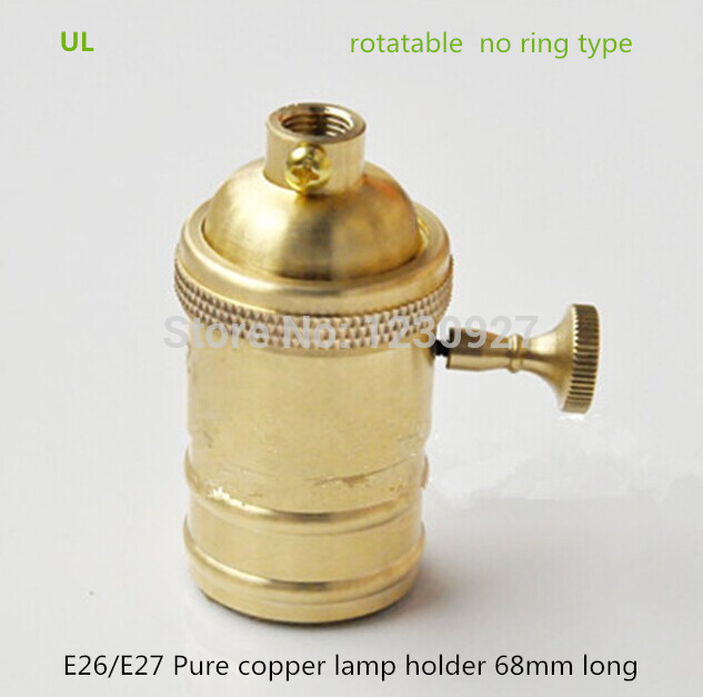 pure copper 68mm long e26 e27 lamp holder no-ring knob wick device e27 socket chandelier led light bulb lamp base