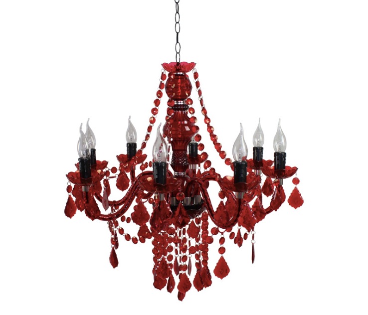 red pendant lamp, 5/8 heads lights, vintage total acrylic crystals red chandelier pendant ac110v/220v