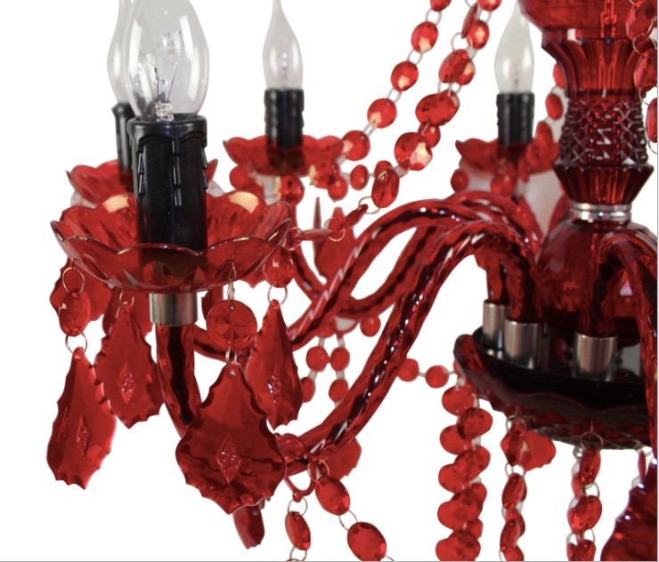 red pendant lamp, 5/8 heads lights, vintage total acrylic crystals red chandelier pendant ac110v/220v