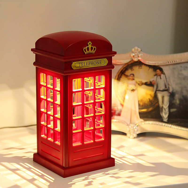 retro london telephone booth night light usb battery dual-usb led bedside table lamp luminarias