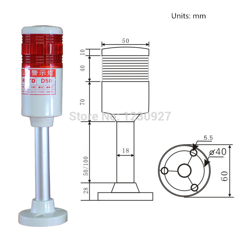 td50 one layer rod type monochromatic light led warning light machine alarm light 24v monochromatic signal indicator lamp