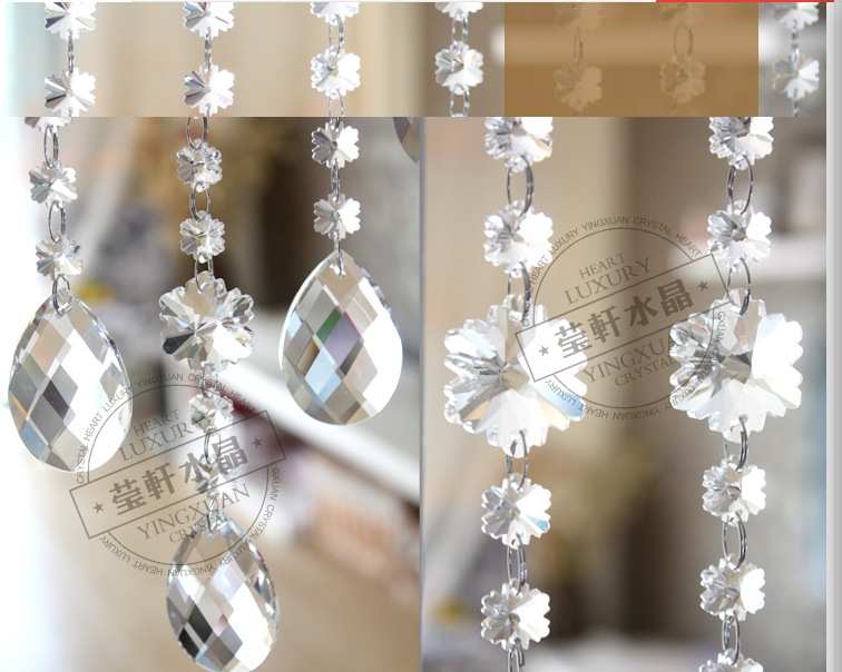 15pieces/lot 1meter diy k9 crystal octagon beads chain snow flower shaped wedding chandelier chain+metal connector